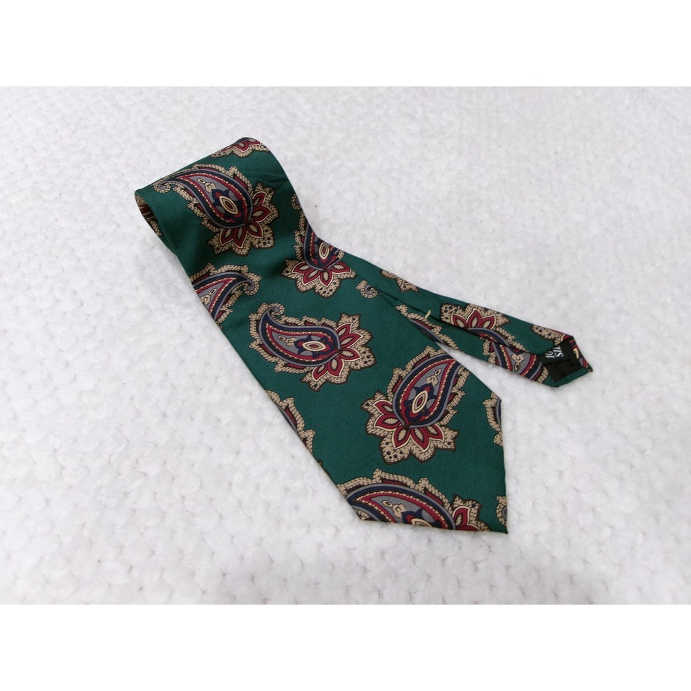 Resilio Mens 4"‎ x 59" Necktie Green Paisley 100% Silk Classic Wide Blade Tie